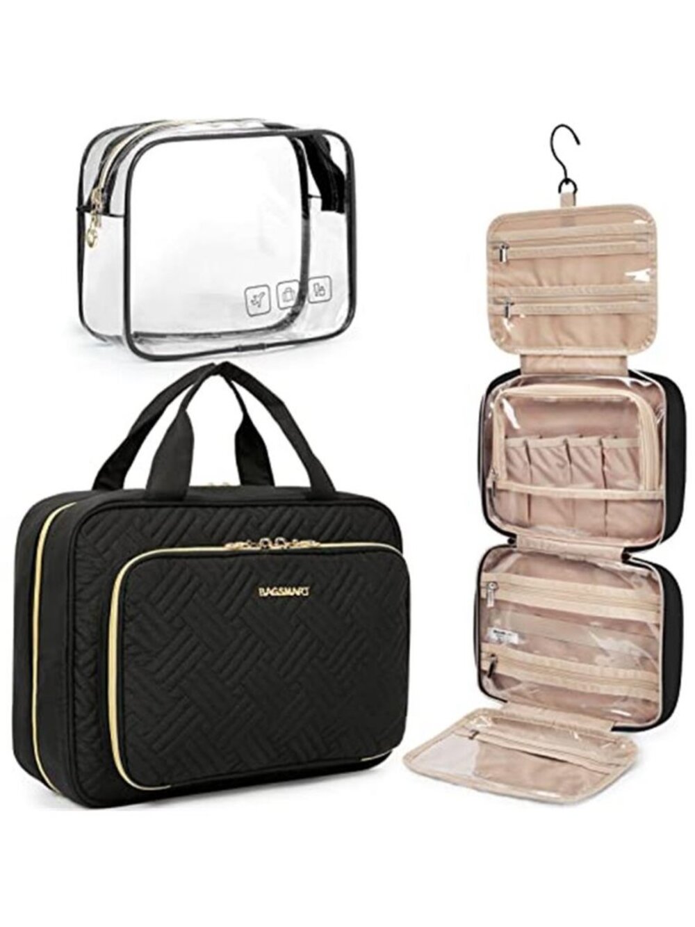 Toiletry Bag Hanging Travel Makeup Organizer with TSA Approved Transparent Bag